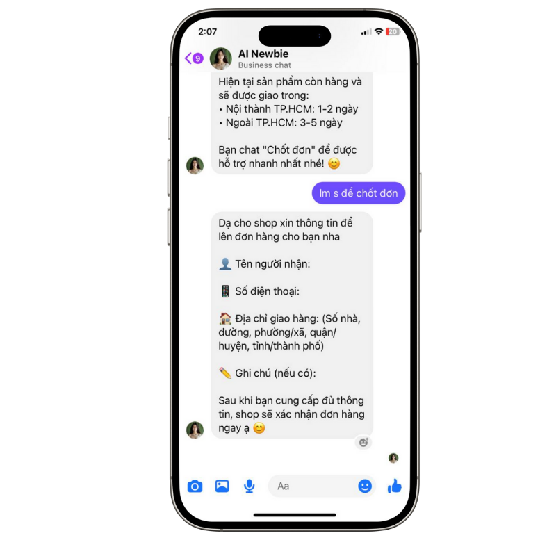 Chatbot AI tự động chốt đơn khi nhận biết nhu cầu của khách hàng